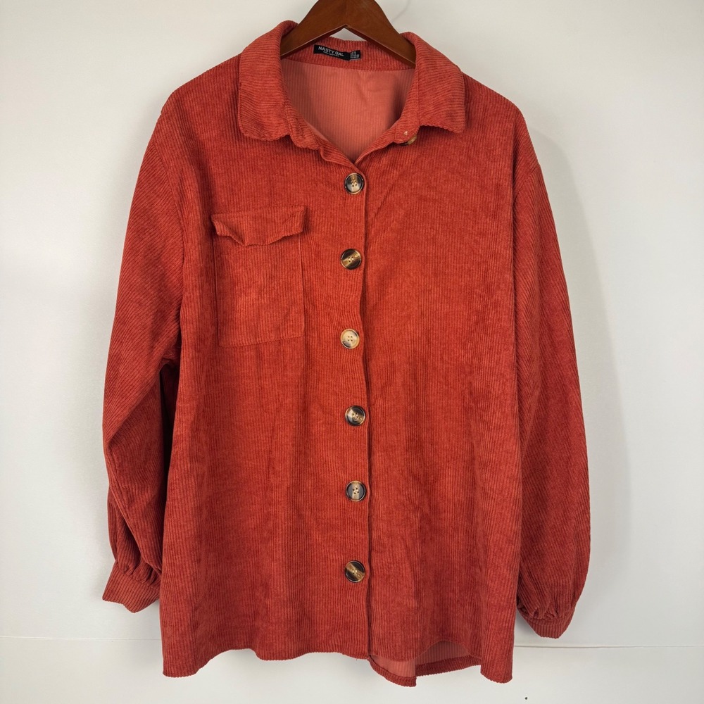 Nasty Gal Corduroy Shacket Women Size 12 Burnt Orange Boho Retro Jacket